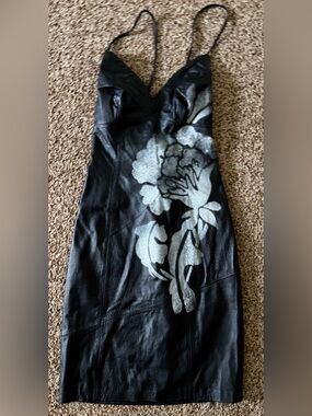Vintage 80’s/90’s Faust Leather Dress w Lace Up Back Sz EU 38/ see measurements